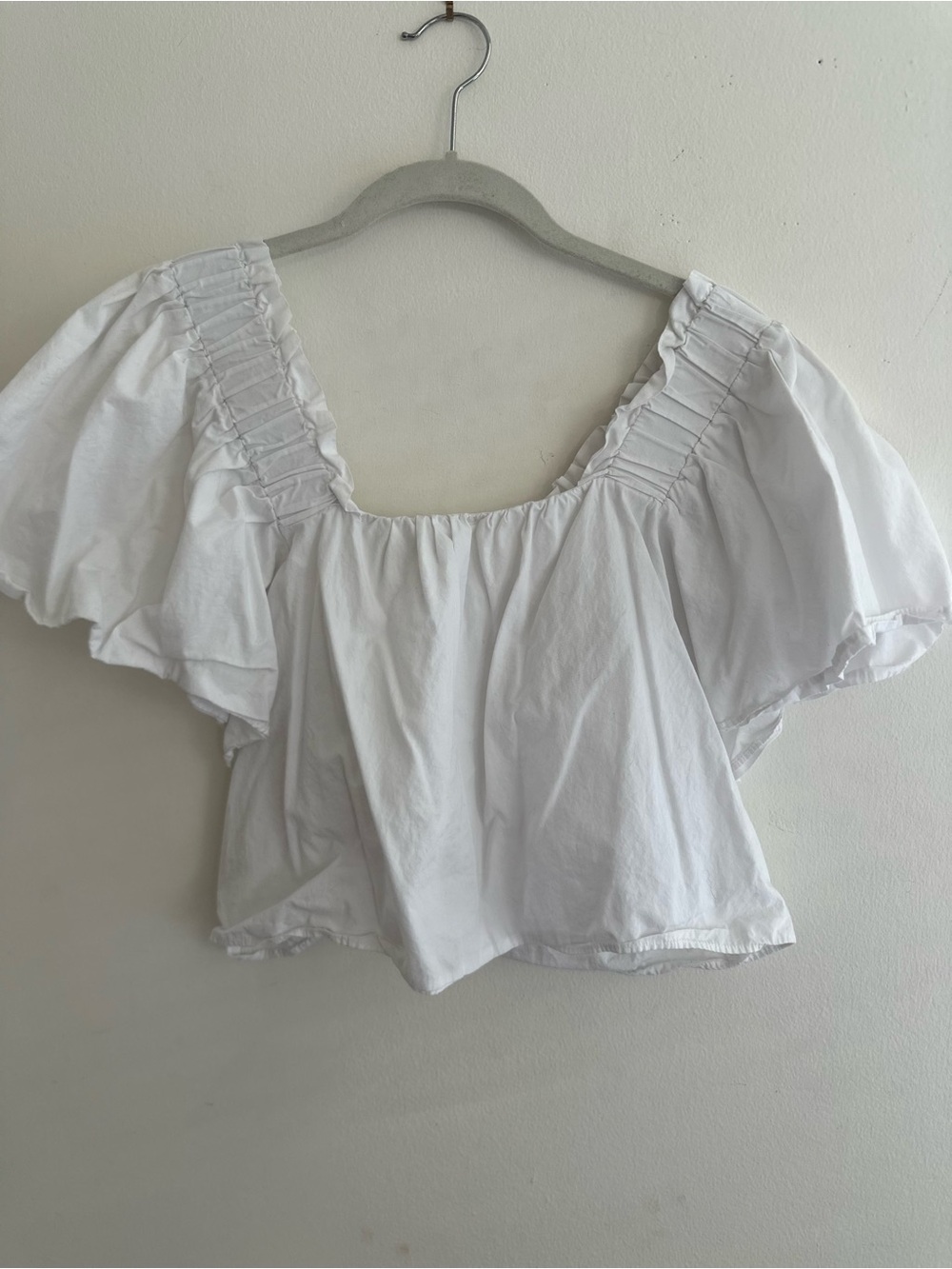 Zara White Square-Neck Puff Sleeve Crop Top